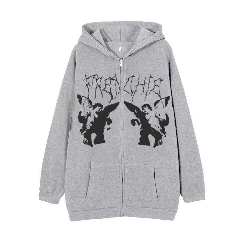 Damen nan Kapuzenjacke mit durchgehendem Reißverschluss und Rippenherz-Print EB
