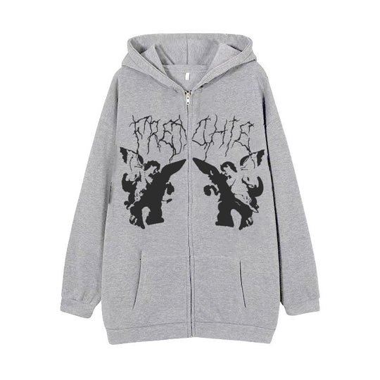 Damen nan Kapuzenjacke mit durchgehendem Reißverschluss und Rippenherz-Print EB
