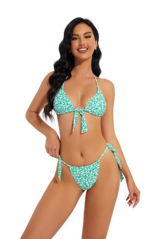 Damen Triangel-Bikini mit verspieltem Bindeband und floralem Design EB