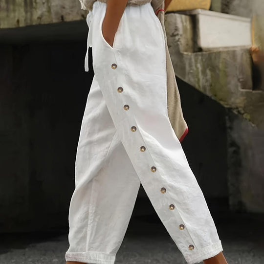 Damen Modische Palazzo-Hose mit Knopfdetails und elastischem Bund EB