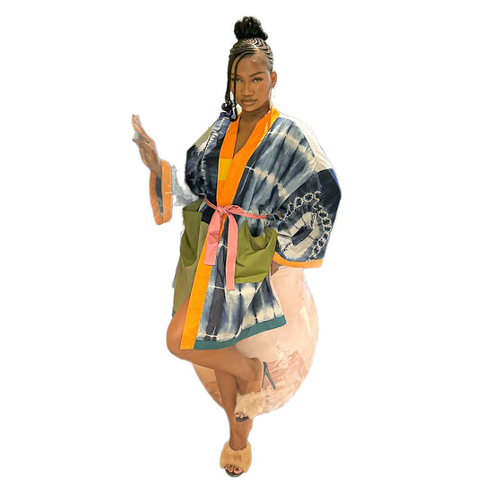 Damen Baumwollkimono mit modernem Batik-Muster EB