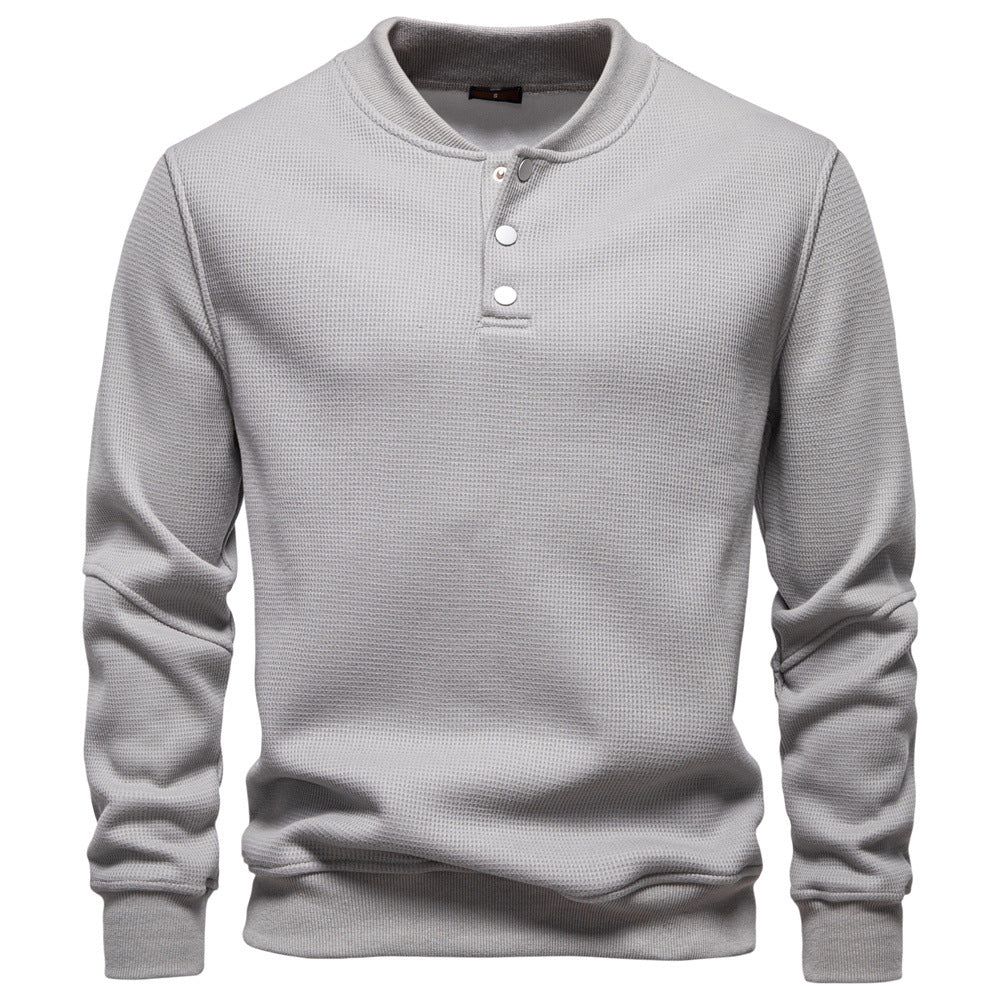 Herren Langarm-Pullover mit Knopfleiste und strukturiertem Gewebe EB