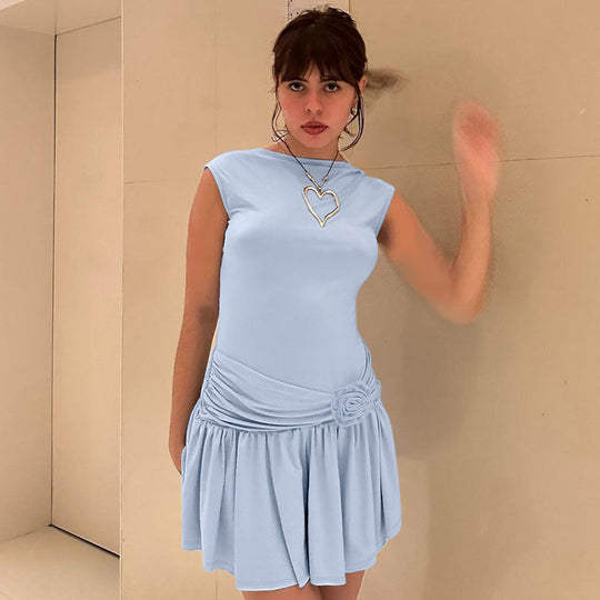 Damen Kurzarmkleid mit asymmetrischem Schnitt EB