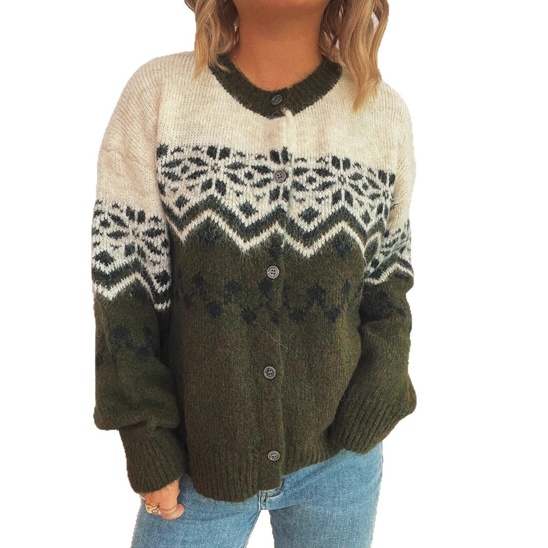 Damen kuschelige Strickjacke mit großem Muster und hochwertiger Verarbeitung EB