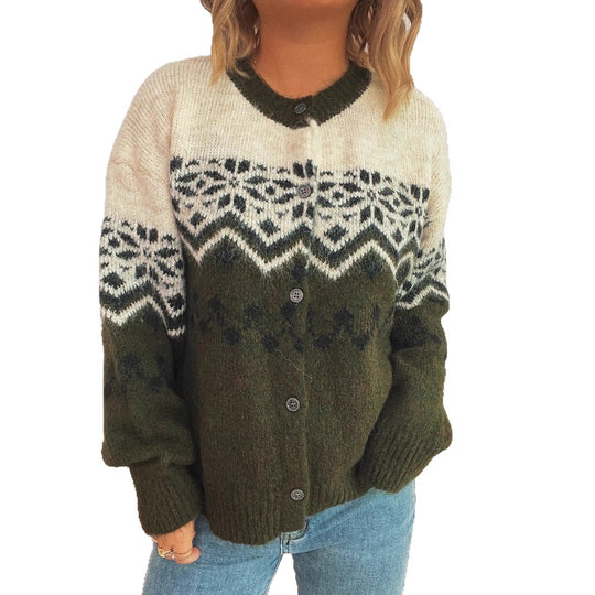 Damen kuschelige Strickjacke mit großem Muster und hochwertiger Verarbeitung EB