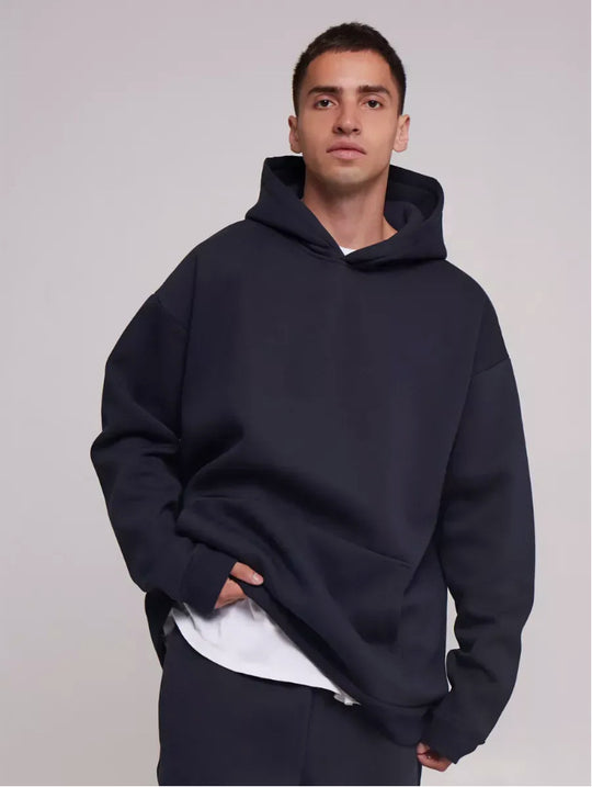 Herren nan schwerer Fleece-Boxy-Hoodie mit tiefem Schulterfall verstärkter Kapuze und Kängurutasche EB
