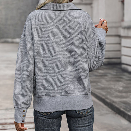 Damen lässiger Pullover mit dekorativem Strukturmuster und offenem Kragen EB