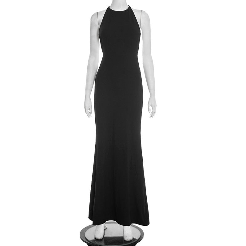 Damen elegantes Maxikleid mit haltem Ausschnitt und figurbetontem Schnitt EB