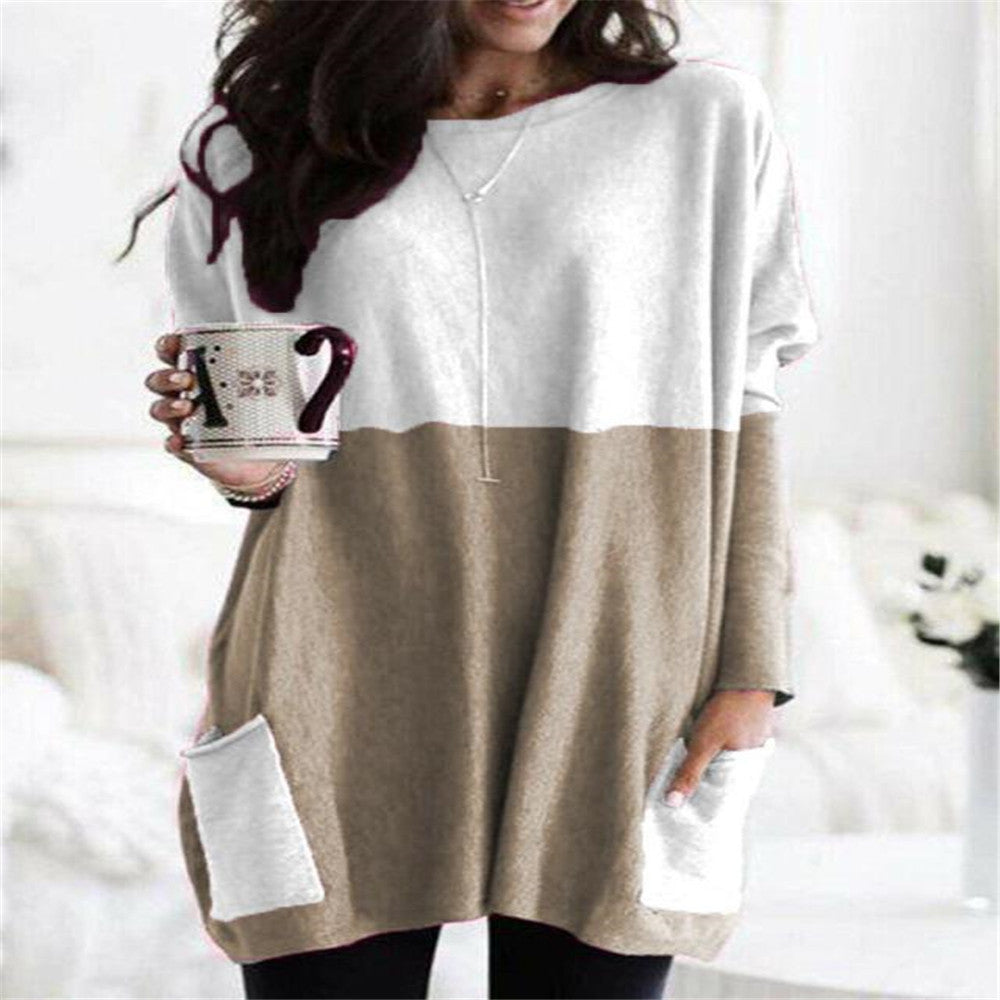 Damen nan oversized Longshirt mit Kontrastblock und aufgesetzten Taschen EB