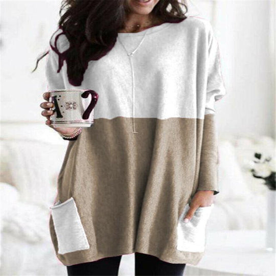 Damen nan oversized Longshirt mit Kontrastblock und aufgesetzten Taschen EB