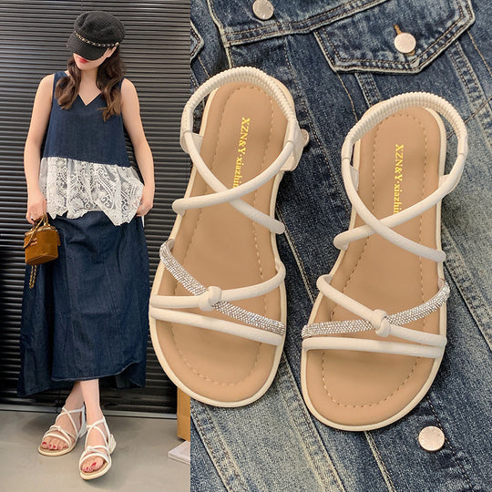 Damen elegante Badesandalen mit Funktionsriemen und modischem Strassdetail EB