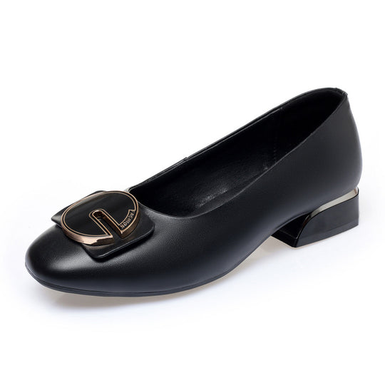 Damen elegante Ballerinas mit modischem Schmuckdetail und komfortablem Blockabsatz EB