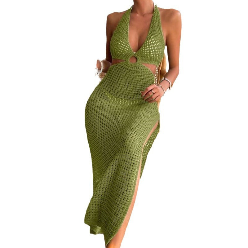 Damen elegantes Häkelkleid mit tiefem Ausschnitt EB