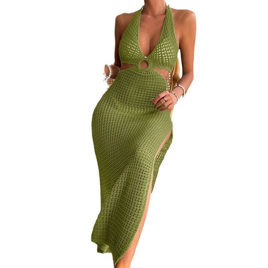 Damen elegantes Häkelkleid mit tiefem Ausschnitt EB