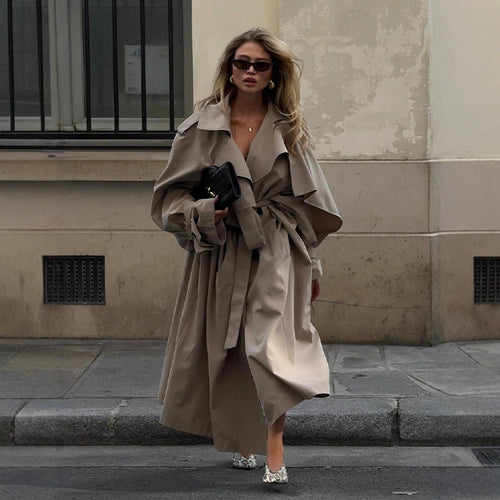 Damen Übergröße Trenchcoat mit voluminösen Ärmeln und taillierter Schnürung EB