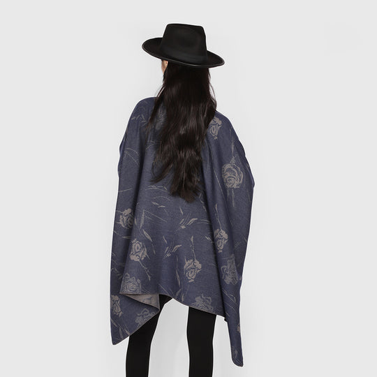 Damen Beidseitig tragbarer Jacquard-Überwurf mit Rosenmuster und Bindegürtel EB