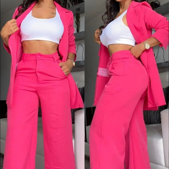 Damen elegantes Oversized Blazer- und Hosen-Set EB