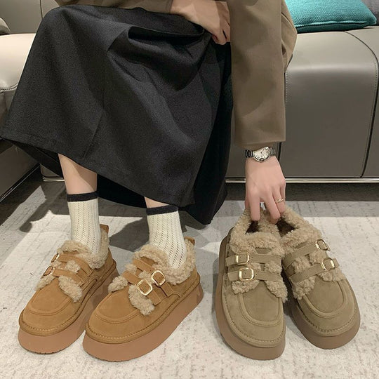 Damen Plüsch Sneaker mit breiten Riemen und dämpfender Sohle EB
