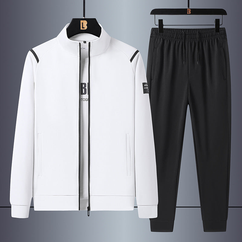 Herren sportliches Freizeit-Trainingsset mit Stehkragen-Reißverschlussjacke und elastischer Tunnelzug-Jogginghose EB