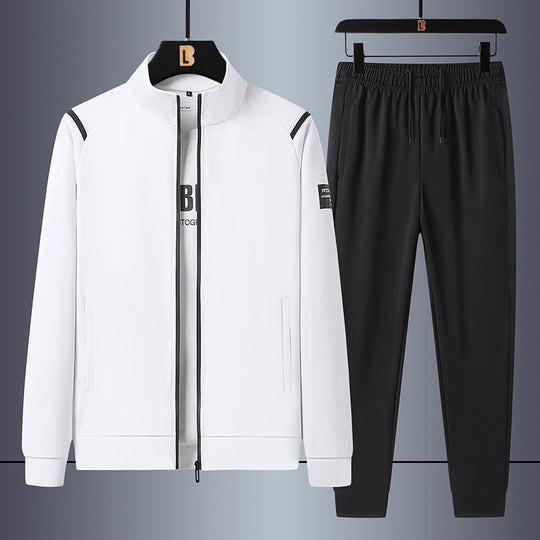Herren sportliches Freizeit-Trainingsset mit Stehkragen-Reißverschlussjacke und elastischer Tunnelzug-Jogginghose EB