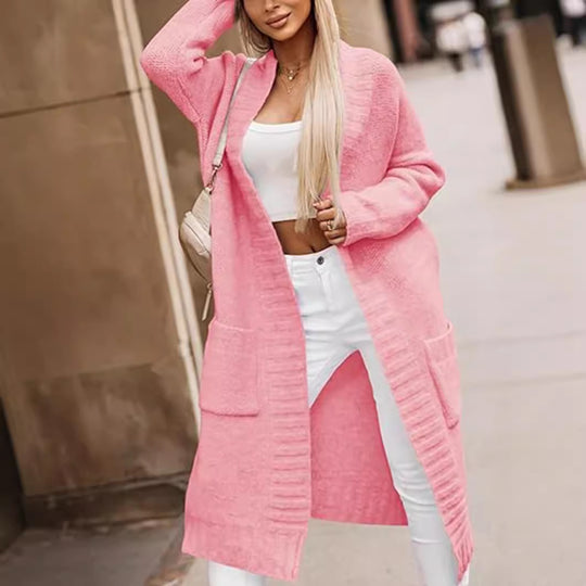 Damen Großer Strickmantel mit tiefen Taschen und offenem Design EB