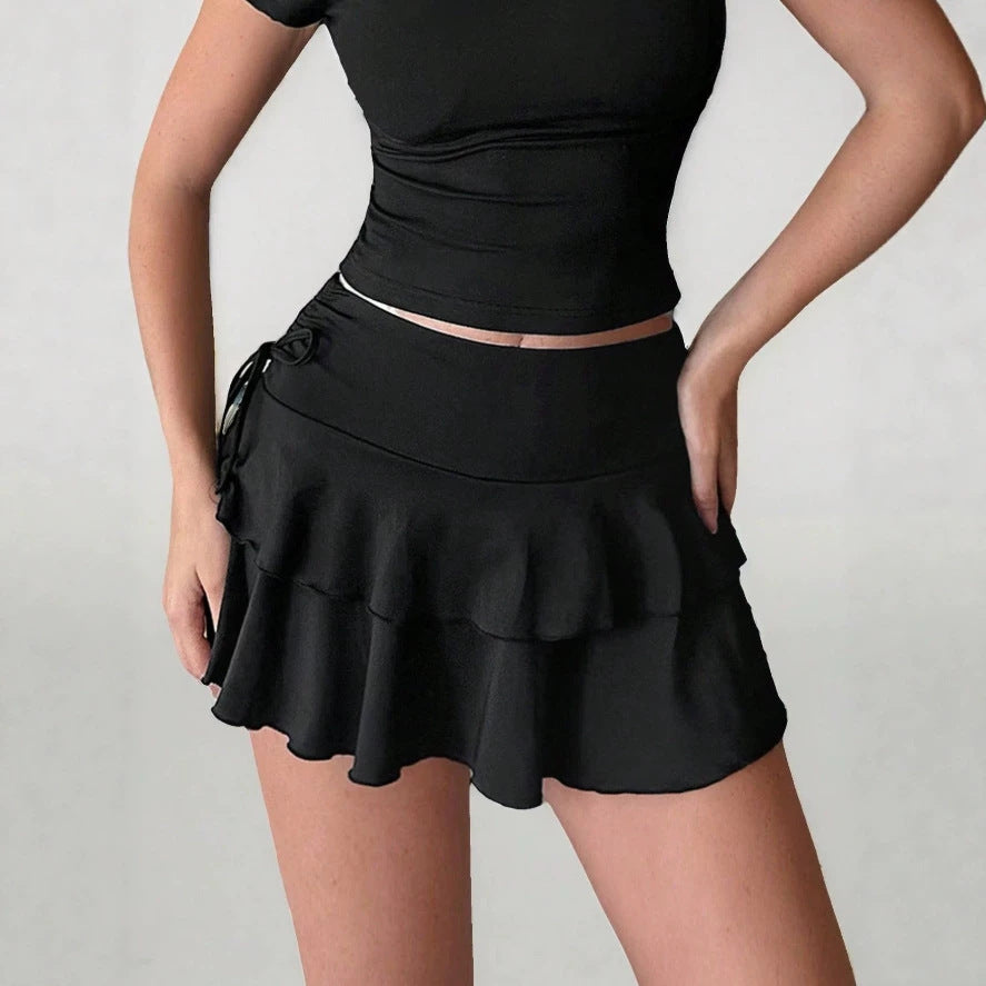 Damen Sportlicher Rock mit Rüschen und verstellbarem Bund EB