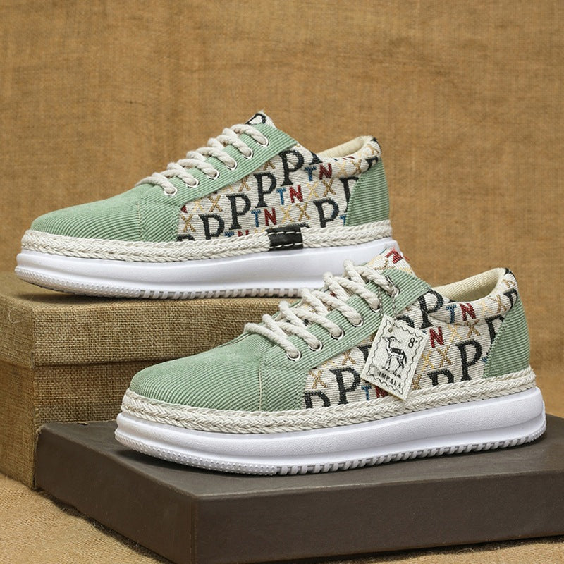Damen Plateau-Espadrille-Sneaker mit geflochtenem Jute-Detail und monogramm-Canvas EB