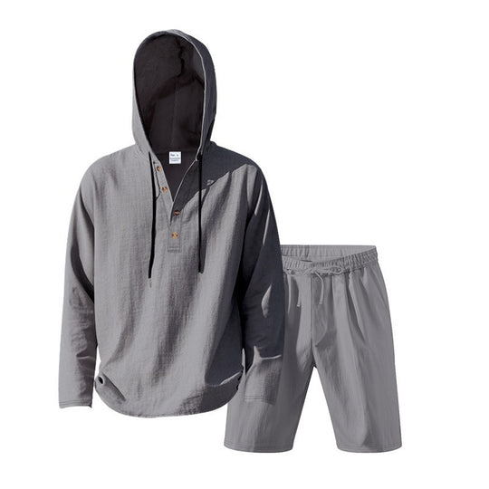 Herren lässiges Kapuzenshirt mit kurzer Hose im entspannten Stil EB