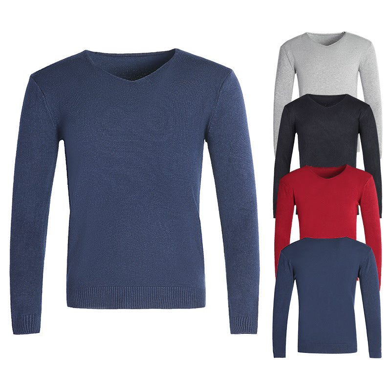 Herren nan feiner V-Ausschnitt-Pullover aus Baumwoll-Merino-Mix mit schmaler Silhouette EB