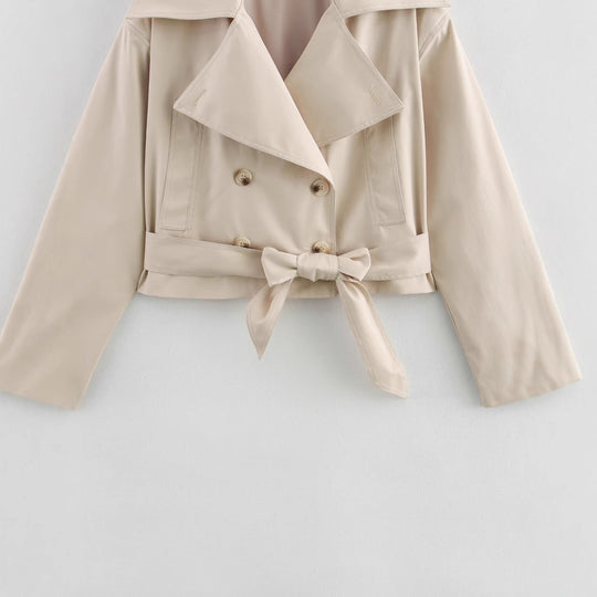 Damen modische cropped Trenchjacke mit eleganten Knopfdetails und Gürteldetail EB