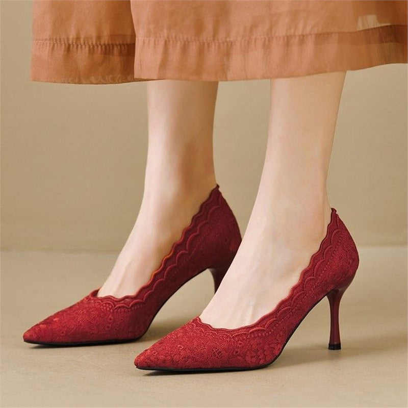 Damen elegante High Heel Schuhe mit raffiniertem Spitzenmuster EB