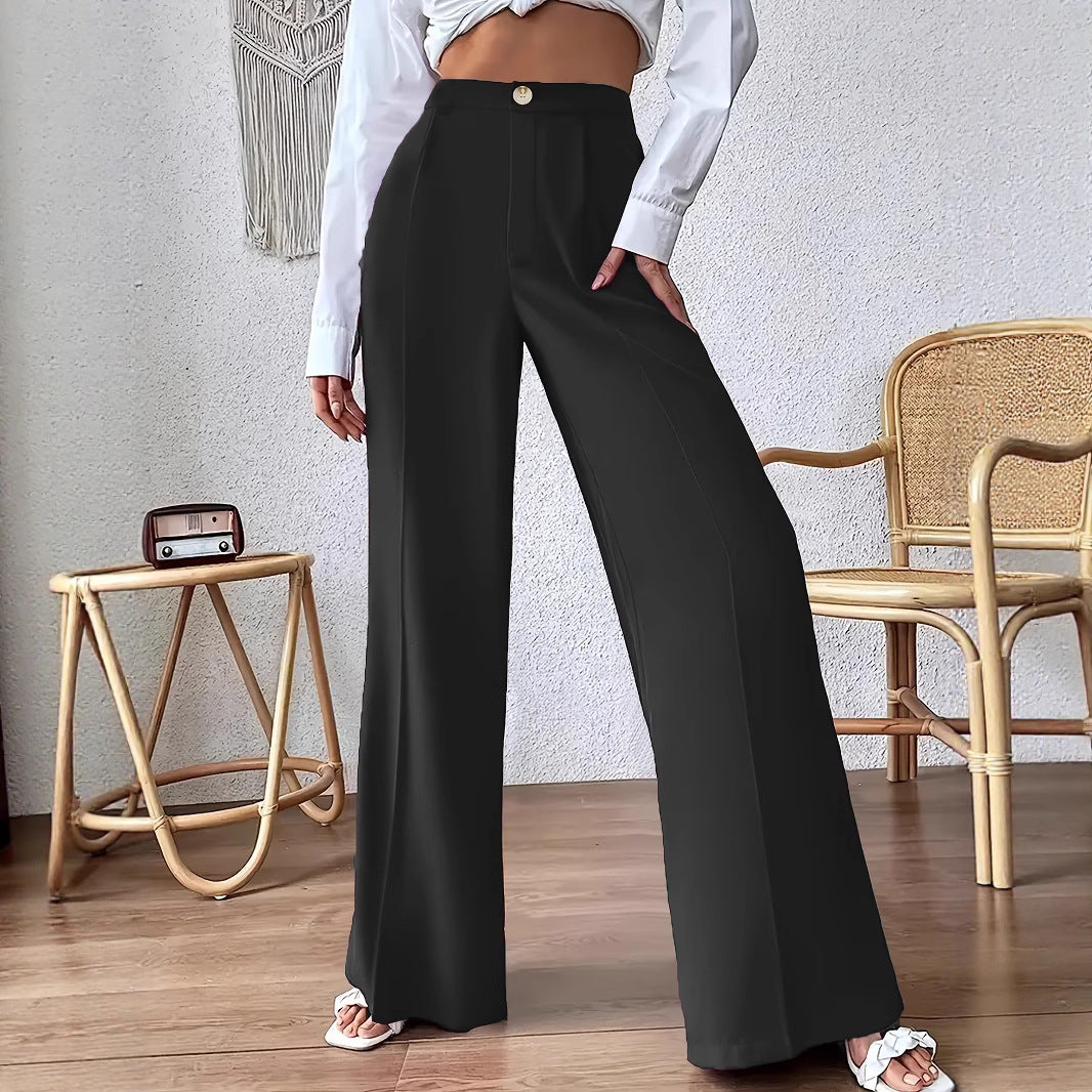 Damen Weit geschnittene Hose mit elegantem Hochbund und dekorativem Knopf EB