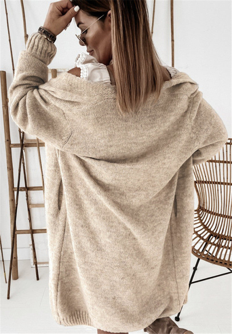 Damen Oversized Strickmantel mit lässigem V-Ausschnitt und luftiger Maschenstruktur EB