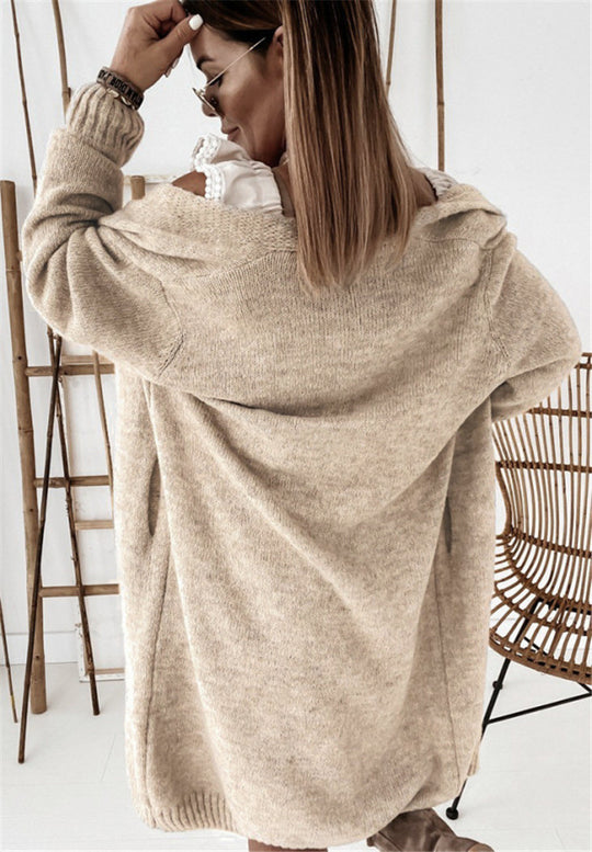 Damen Oversized Strickmantel mit lässigem V-Ausschnitt und luftiger Maschenstruktur EB