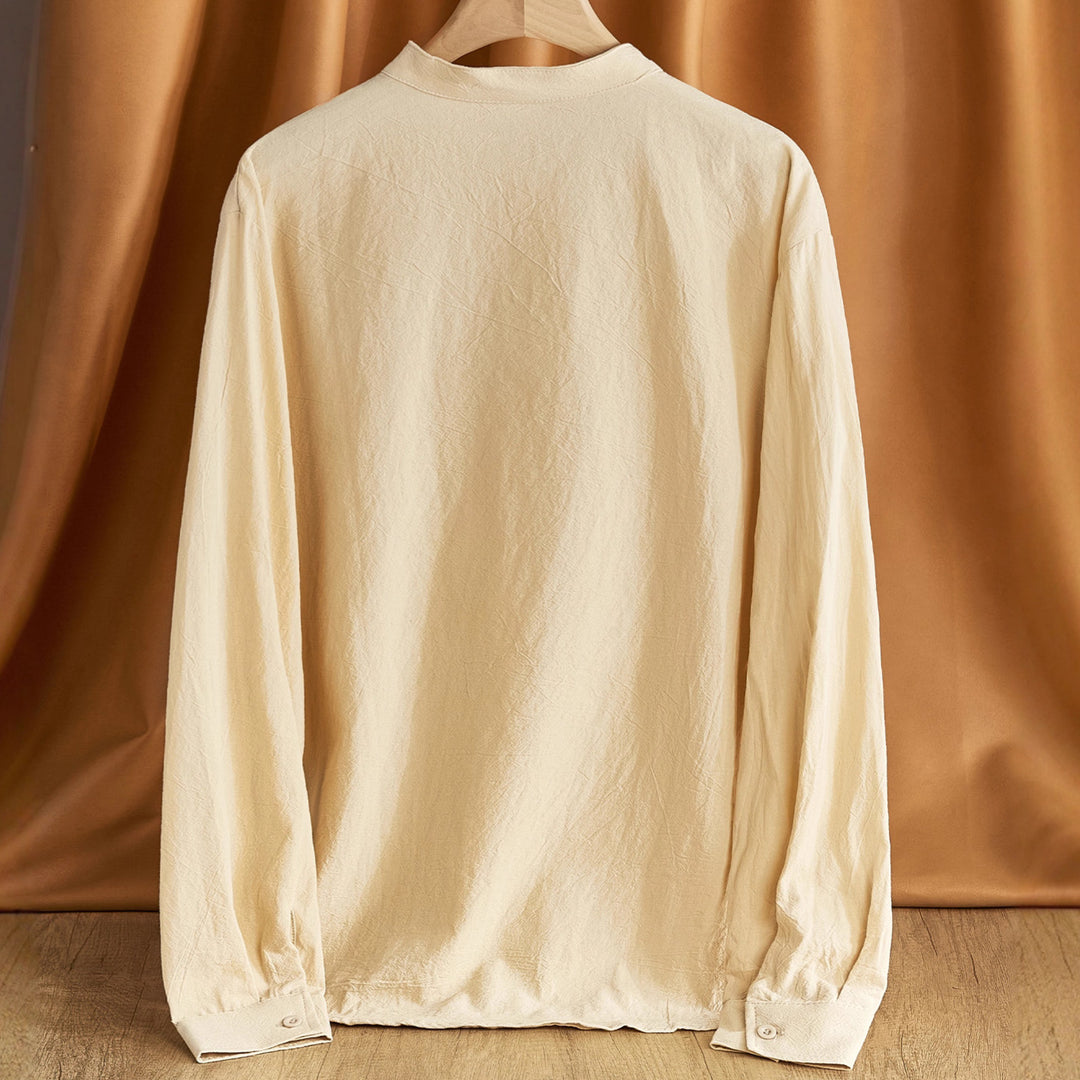 Herren nan Nehru-Kragen-Henley aus Baumwollstretch mit verdeckter Knopfleiste und schmaler Passform EB
