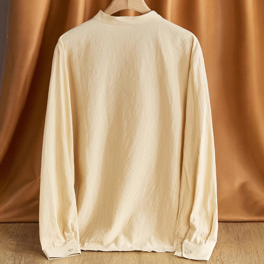 Herren nan Nehru-Kragen-Henley aus Baumwollstretch mit verdeckter Knopfleiste und schmaler Passform EB