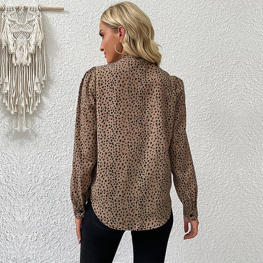 Damen Bluse mit Schleifen-Ausschnitt und Leopardenmuster EB