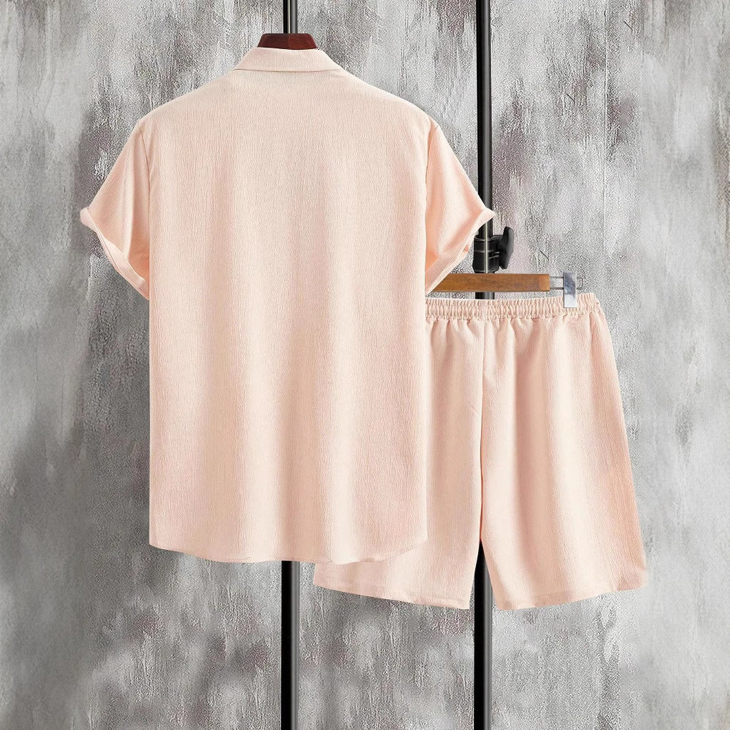 Herren lässiges Shorts-Set mit knöpfbarem Oberteil und elastischem Bund EB