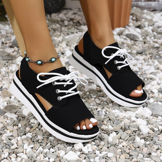 Damen Sneaker-Sandalen mit offener Zehenpartie und elastischem Schnürdesign EB