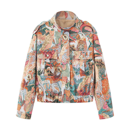 Damen modische Kurzjacke mit buntem Tiermotiv EB