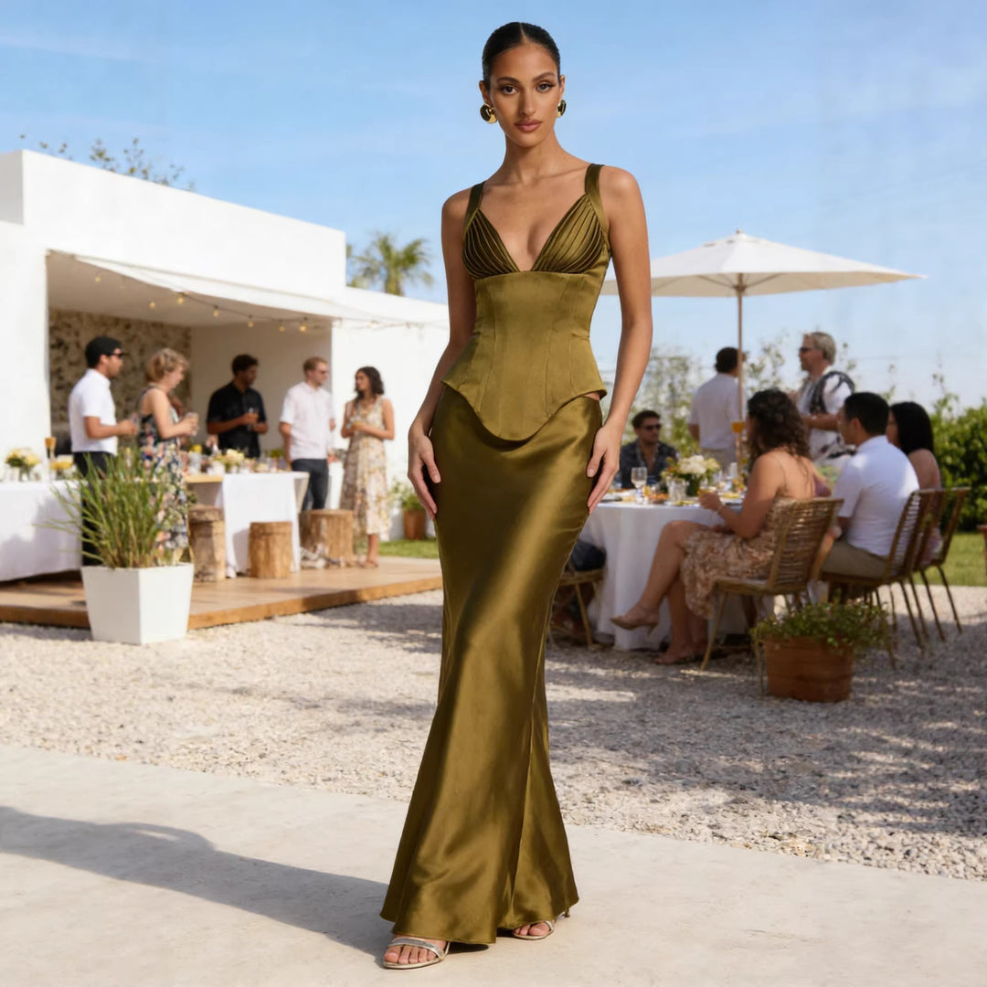 Damen Elegantes Abendkleid mit figurformendem Design und tiefem V-Ausschnitt EB