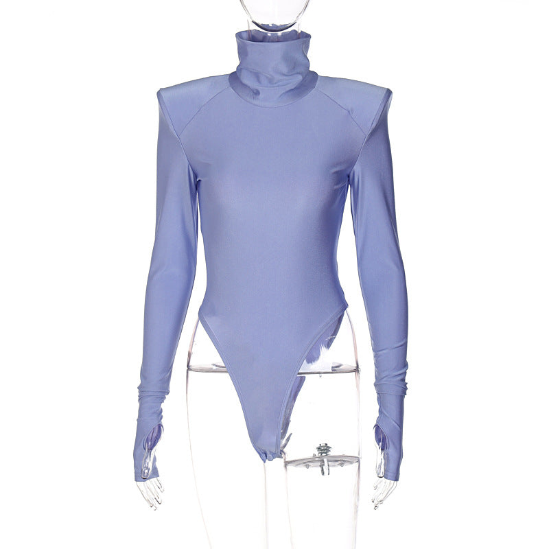 Damen Langarm-Bodysuit mit hohem Kragen und eleganten Raffungen EB