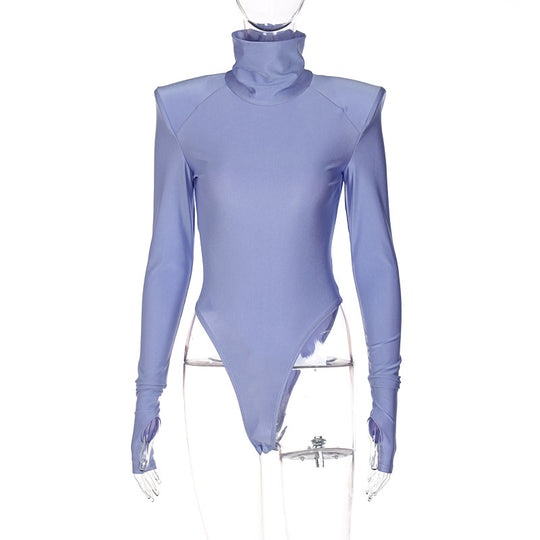 Damen Langarm-Bodysuit mit hohem Kragen und eleganten Raffungen EB