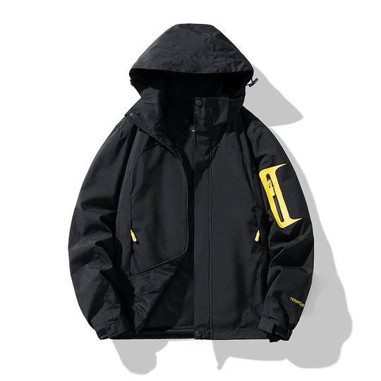 Herren winddichte Softshell-Outdoorjacke mit verstellbarer Kapuze, verschließbarer Ärmeltasche und atmungsaktiver Membran EB