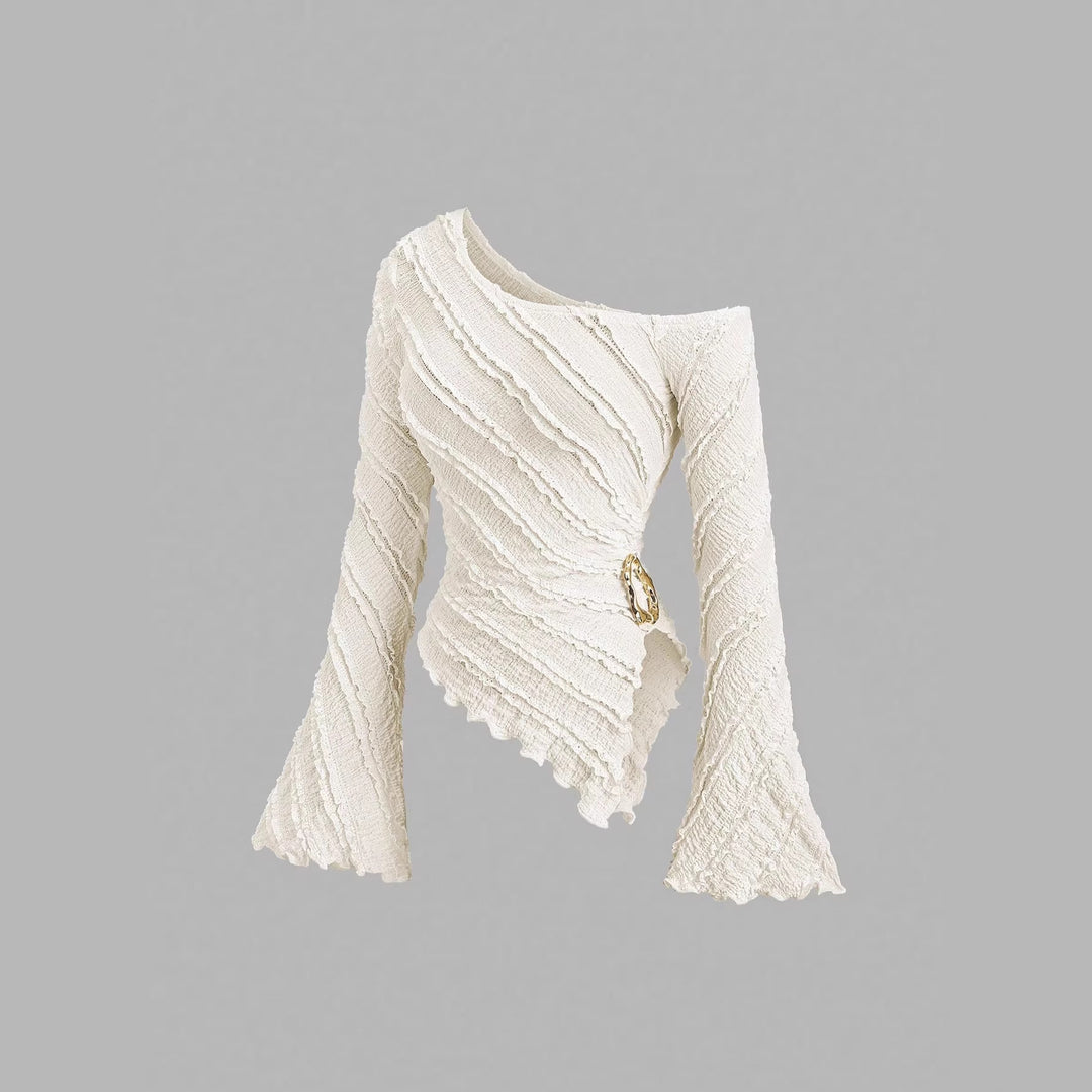 Damen asymmetrisches Oberteil mit strukturiertem Design und Wickelverschluss EB