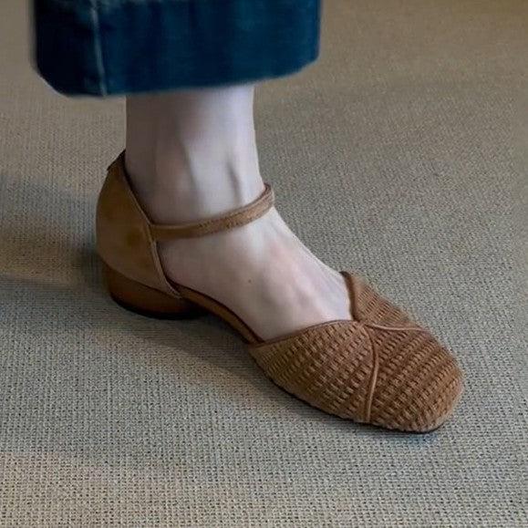 Damen Slingback-Ballerinas mit geflochtenem Obermaterial und modischem Riemen EB