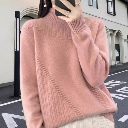 Damen Strickpullover mit elegantem Stehkragen und strukturiertem Design EB