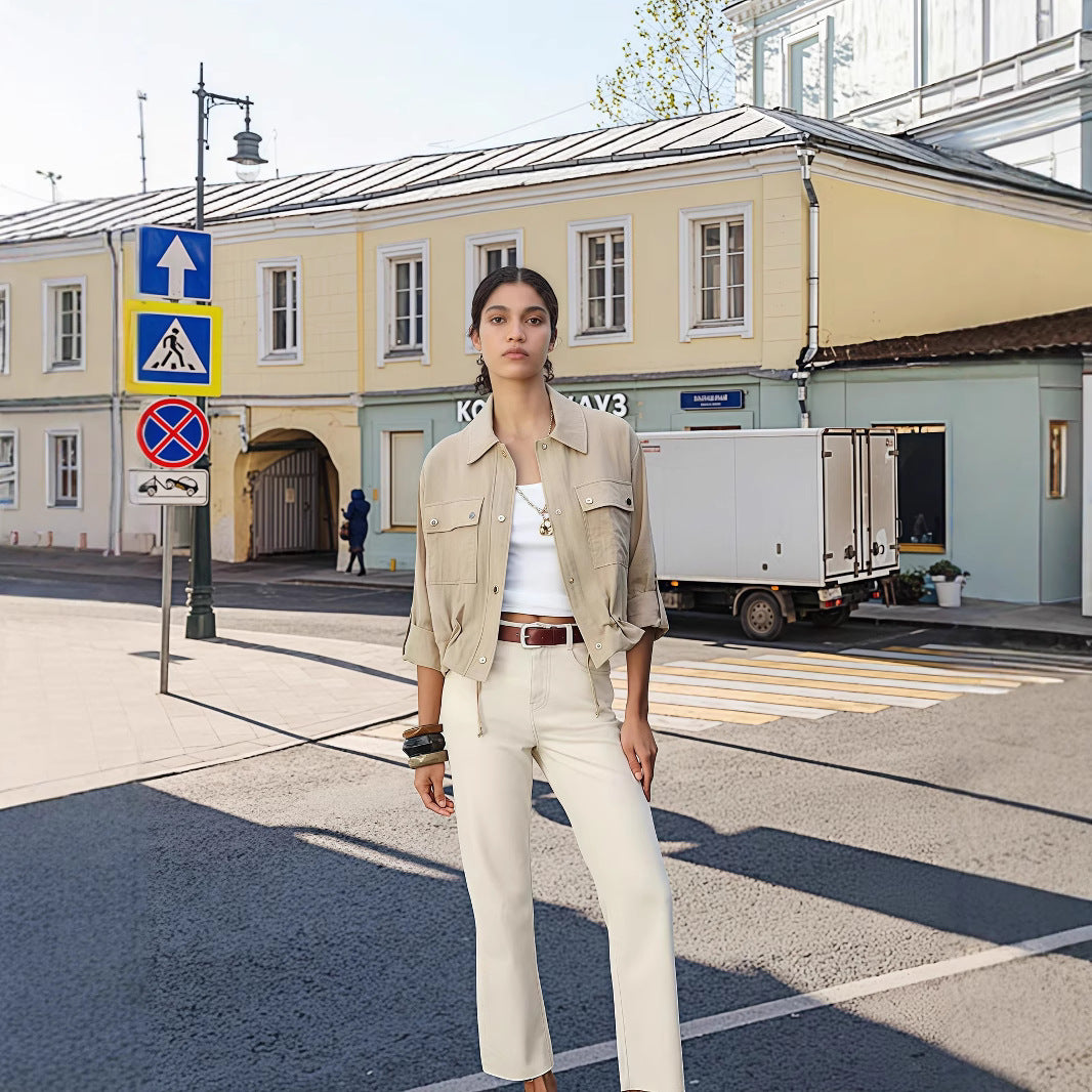 Damen leichte Oversize-Jacke mit praktischen Taschen EB