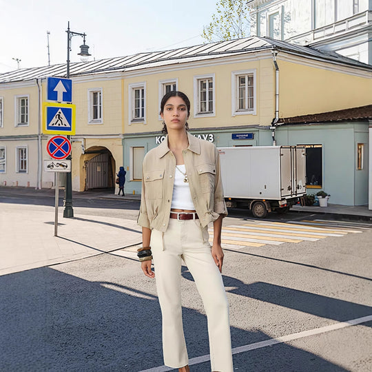 Damen leichte Oversize-Jacke mit praktischen Taschen EB