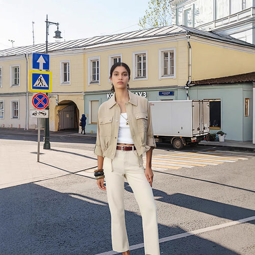 Damen leichte Oversize-Jacke mit praktischen Taschen EB